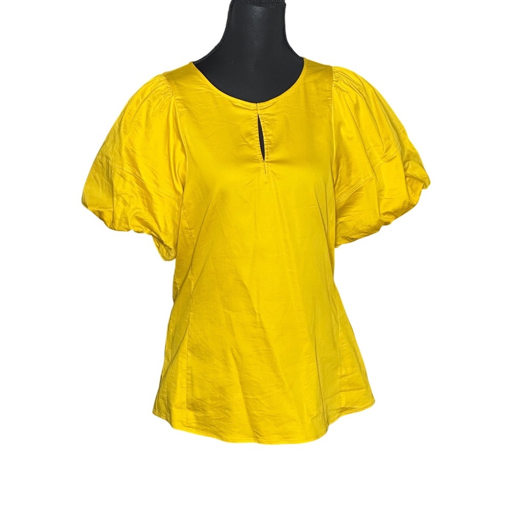 Kate Spade New York Yellow Puff Sleeve Poplin Top Size 8 Cotton Blend Office Pop